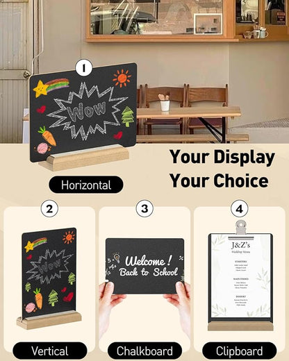 Uniclife Small Chalkboard Sign with Stand & Chalk Markers, 5.9 x 8 Inch, Double-Sided Wooden Chalk Board Sign for Tables, Reusable Message Board, Menu Board for Wedding Party Restaurant Food Display