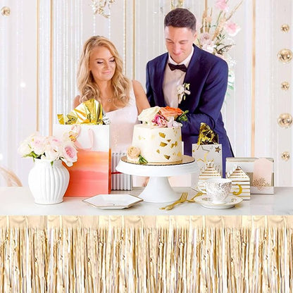 3 Pack 29 x108 Inch Champagne Gold Foil Fringe Table Skirts Metallic Banner for Tinsel Streamer Garland Backdrop for Parade Floats Mother's Day, Graduate, Birthday, Wedding Party Decoration