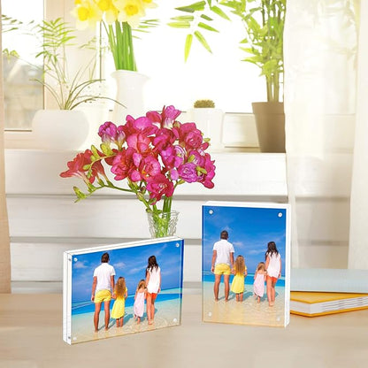 Meetu Acrylic Picture Frame 8.5x11,Clear Freestanding Double Sided 24mm Thickness Frameless Magnetic Photo Frames Desktop Display with Gift Box Package (1 Pack)