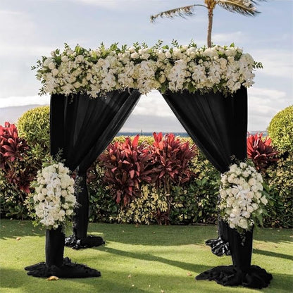 Wedding Arch Draping Fabric 2 Panels 30'' x 18FT Black Sheer Chiffon Arch Drapery for Photo Booth Bridal Shower Baby Shower Church Decor Newborn Photography Christening Outdoor Party
