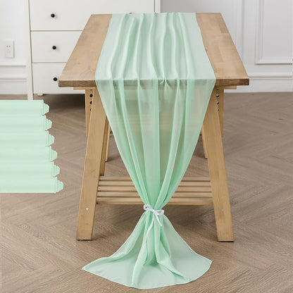 6Pack 9ft Chiffon Table Runner 14x108 Inch Sheer Romantic Table Runner for Wedding Birthday Party Bridal Shower Outdoor Decoration-Mint
