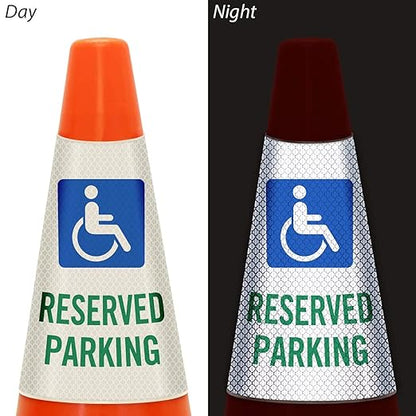 SmartSign 6-Pack Reflective Parking Cone Signs with ADA Wheelchair Symbol, 360 Visibility, Non-Adhesive Vinyl, 3-Side Print