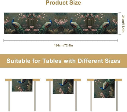 Peacock Table Runner,Vintage Aesthetic Peacock Birds Table Runner for Home Kitchen Dining Party Indoor Outdoor Decoration 13x60 Inch