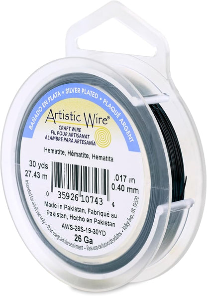 Artistic Wire, 26 Gauge Silver Plated Tarnish Resistant Colored Copper Craft Wire, Hematite, 30 yd