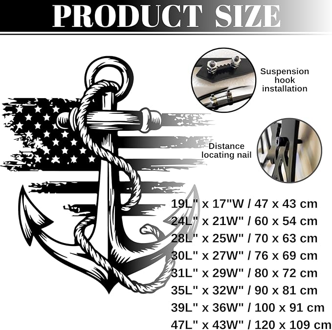 lunwall Metal Anchor Wall Decor, Anchor Metal Sign, Metal Anchor Decor, Anchor Metal Wall Art, Metal Nautical Wall Decor, Metal Wall Decor Coastal, Anchor Wall Decor (white, 24L x 21W / 60 x 54 cm)