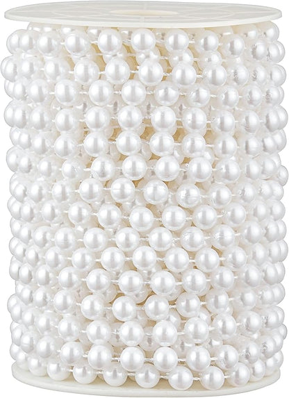 48 Feet Faux Pearl Beads Garland 8mm Craft String Pearls for Wedding Centerpiece Christmas Tree and Flowers Decoration DIY (White)