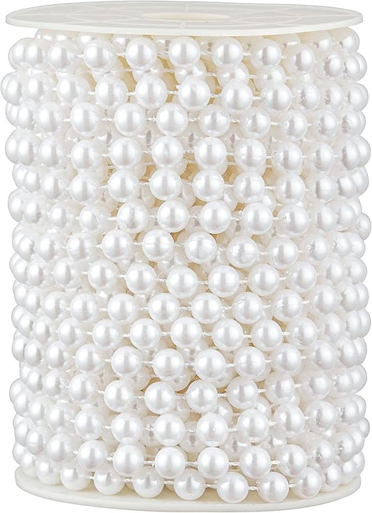 48 Feet Faux Pearl Beads Garland 8mm Craft String Pearls for Wedding Centerpiece Christmas Tree and Flowers Decoration DIY (White)