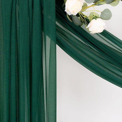 MLMC Emerald Green Wedding Arch Draping Fabric 2 Panels 29" x 20 FT Extra Long Gauze Drapes Sheer Backdrop Curtains 6.6 Yards Outdoor Drapery Panels for Wedding Ceremony Party Ceiling Decoration