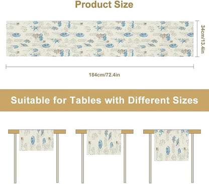 Starfish Table Runner,Vintage Nautical Seashell Tropical Beach Theme Coastal Ocean Sea Burlap for Hotel Indoors Outdoor Dining Room Kitchen Tablecloth, 13x90in