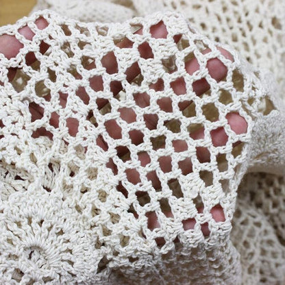 KEPSWET Cotton Handmade Crochet Lace Table Runner Beige Rectangle Coffee Table Dresser Decor (14x72 inch)