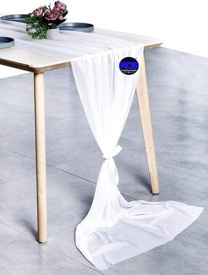 MDS Halloween Chiffon Table Runner - 25 Pack, 29 x 170 Inches, 14ft Each - Sheer Spooky Table Runners for Haunted House Parties, Trick-or-Treat Tables, Witchy Décor, Wedding & Events - White