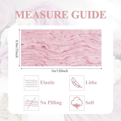 Asee'm 2pcs Cheesecloth Table Runner 120 Inches Blushing Pink Boho Gauze Cheese Cloth Runner 10FT Rustic Sheer Fall Table Runners for Thanksgiving Wedding Baby Shower Holiday Party Decoration