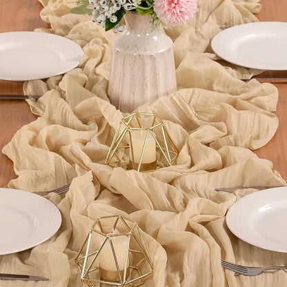 MLMW 4 Pack Champagne Gold Table Runner Cheesecloth Boho Gauze Rustic Cheese Cloth 160 inch Sheer Wedding Table Runner 13.3ft for Thanksgiving Party Baby Bridal Shower Birthday