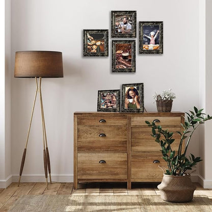 4x6 Picture Frames Set of 4- Rustic Retro Photo Frame with Real Glass Wall Mount and Tabletop Display Family Friends Wedding Gift