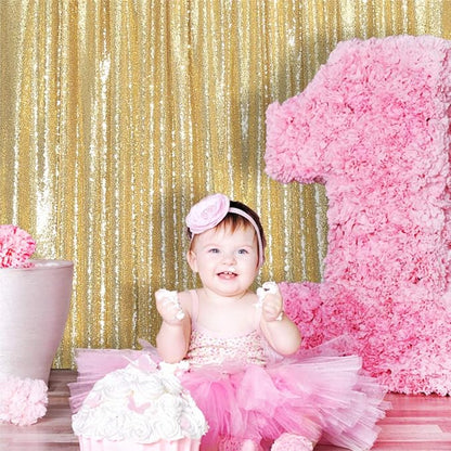 Eternal Beauty Gold Sequin Backdrop, 6x8 Ft Glitter Background Curtains for Shimmer Photography Party Wedding Birthday Back Drop Decor