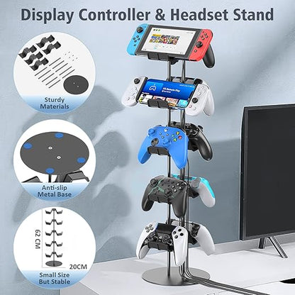 Kytok Gamer Gifts, Headset Stand 5 Tiers with Cable Organizer, Controller Stand Compatible with PS5/Xbox/Nintendo Switch/PS Portal/PS4, Headset Holder & Controller Holder for 10 Packs Controller