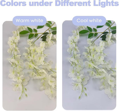 48 Pcs of Wisteria Hanging Flowers, 3.75 Ft Fake Flower Strings, Artificial Wisteria Flowers Hanging Garland for Backdrop, Wedding, Ceremony, Garden and Home Wall Decoration(White)