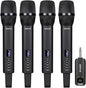 Rechargeable Wireless Microphones 4, Pro Handheld Cordless Mics System Dynamic with Echo Treble BASS VOL Control for Karaoke Singing Church Party, 1/4'' Output, D240, Black