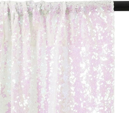 Eternal Beauty White Iridescent Sequin Backdrop, 7x7 Ft Glitter Background Curtains for Shimmer Photography Party Wedding Birthday Back Drop Decor