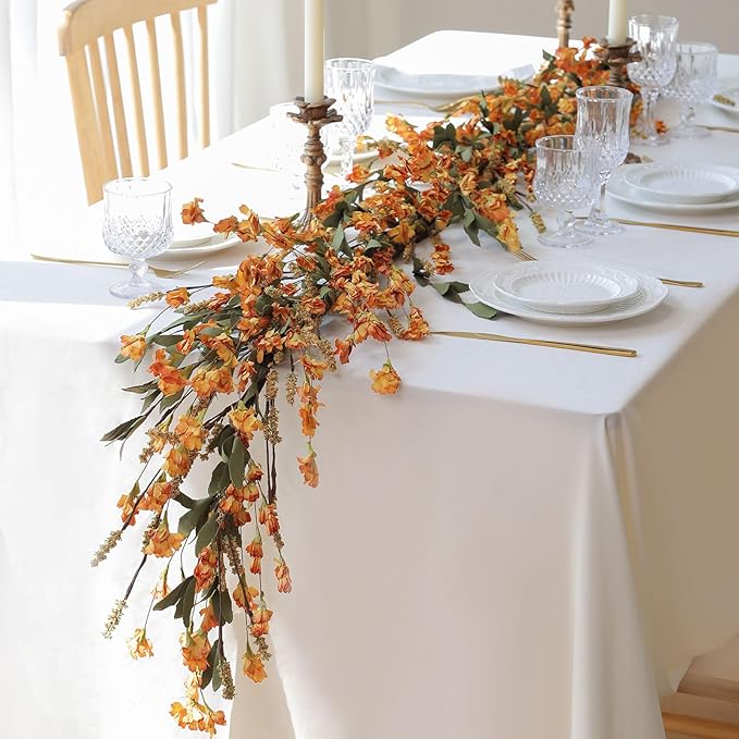 Mizii Fall Garland Artificial Flower Garlands 6 Feet Fake Wildflower Floral Garland Hanging Vines Flowers Decorations for Table Centerpieces Room Wall Fireplace Wedding Fall Decor (Burnt Orange)