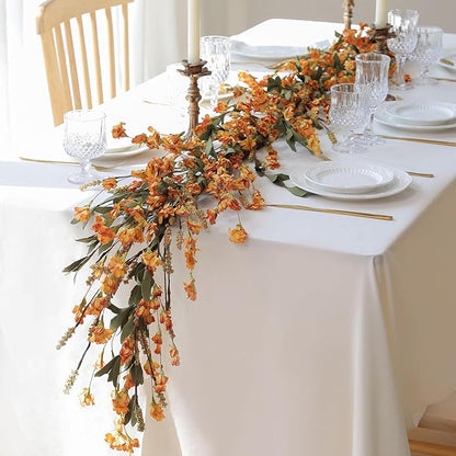 Mizii Fall Garland Artificial Flower Garlands 6 Feet Fake Wildflower Floral Garland Hanging Vines Flowers Decorations for Table Centerpieces Room Wall Fireplace Wedding Fall Decor (Burnt Orange)