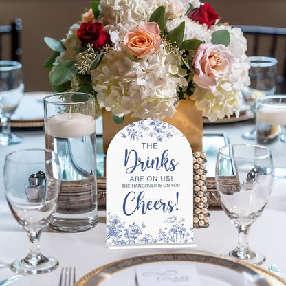 Acrylic Wedding Signs, Dusty Blue Wedding Decor, Blue Weddings Decor, The Drinks Signs for Reception, Modern Calligraphy Arch Acrylic Table Top Sign for Weddings Parties Dinners (White)
