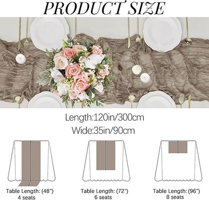 16PCS Nude Cheesecloth Table Runner 10FT Table Runner Cheesecloth 35x120Inch Boho Gauze Cheese Cloth Table Runner Long Rustic Sheer Table Runners for Wedding Party Baby Bridal Shower Table Decor