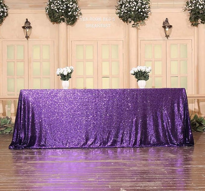 SquarePie Sequin Tablecloth 60 x 102 Inch Purple Sparkly Table Cloth for Halloween Wedding Party