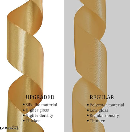 LaRibbons Pale Gold Satin Ribbon 3/8 Inch 25 Yards Luxury Double Faced Gold Silk Ribbon for Flower Bouquet Crafts Gift Wrapping Wedding Party Decoration