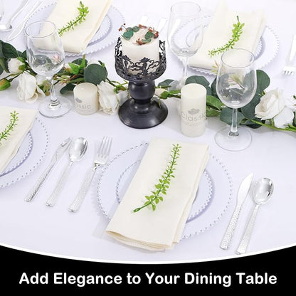 Supernal 180 pieces Silver Plastic Silverware, Disposable Plastic Silverware Heavy Duty, Silver Disposable Cutlery Sets Include 60 Forks, 60 Knives and 60 Spoons Suitable for Birthday, Party, Wedding