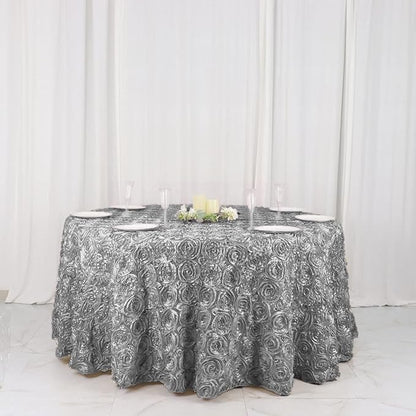 Efavormart 120" Wholesale Round Table Cover Silver Grandiose Rosette 3D Satin Tablecloth for Wedding Party Event Decoration
