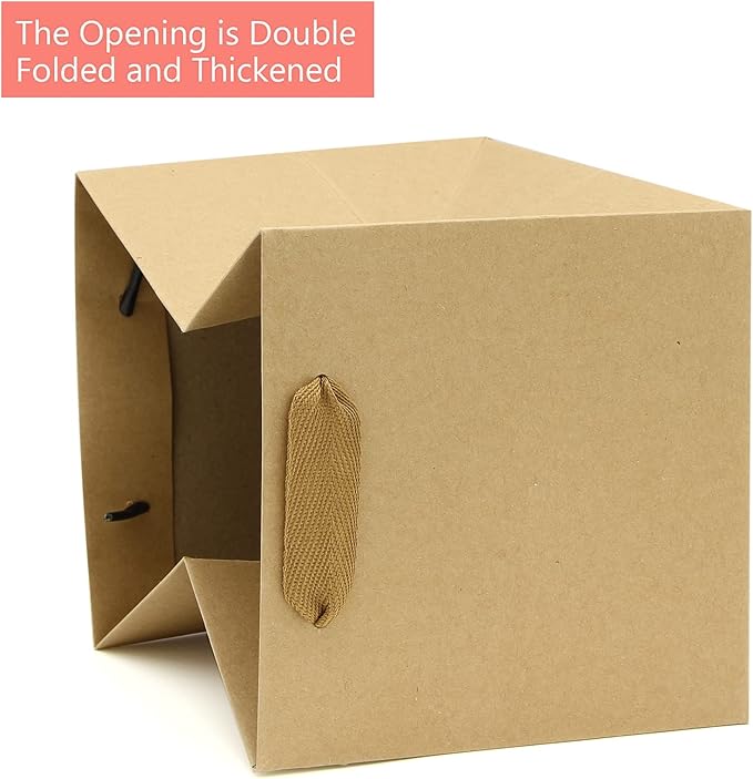 Kraft Paper Gift Bag Small Square Bottom Kraft Paper Bags with Handles (Natural Kraft, 6 x 6 x 6 in, 10 CT)