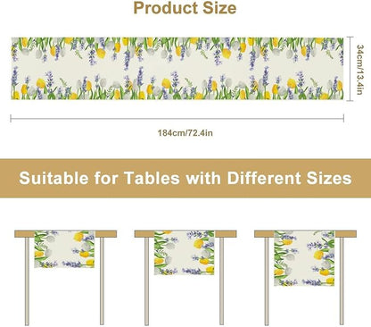 Floral Tulip Lavender Table Runner, Spring Watercolor Flower Plants Nature Butterfly Table Runner for Kitchen Dinner Living Room Home Party, 13x108 Inch