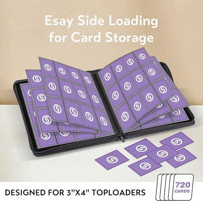 SMYV 12 Pocket Trading Card Binder, Premium PU Cover Card Binder for 720 Cards, Ringless Side Loading Card Collection Album Folders for MTG, TCG, Game Cards & Sports Cards (Grey)