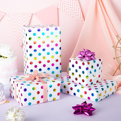 Yarcony Colorful Polka Dot Wrapping Paper,Gift Wrapping Paper, Rainbow Polka-Dot Gift Wrap for Present Packaing, Boy Girl Birthday, Party, Holiday,Christmas and Celebrations(17 Inch X 16.5 Feet)