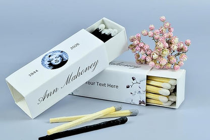 Customizable Funeral Matchboxes – Set of 10 – Memorial Design – Colorful Matchsticks – Perfect for Funeral Services & Remembrance (2" Matchsticks, Remembrance #2)