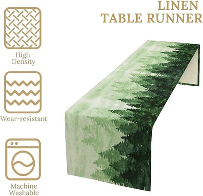 Foggy Forest Table Runner,Watercolor Wreen Misty Forest Landscape Table Runner for Kitchen Dining Table Home Party Decoration 13x36 Inch