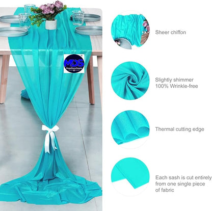 MDS Halloween Chiffon Table Runner - 10 Pack, 29 x 170 Inches, 14ft Each - Sheer Spooky Table Runners for Haunted House Parties, Trick-or-Treat Tables, Witchy Décor, Wedding & Events - Peacock Blue