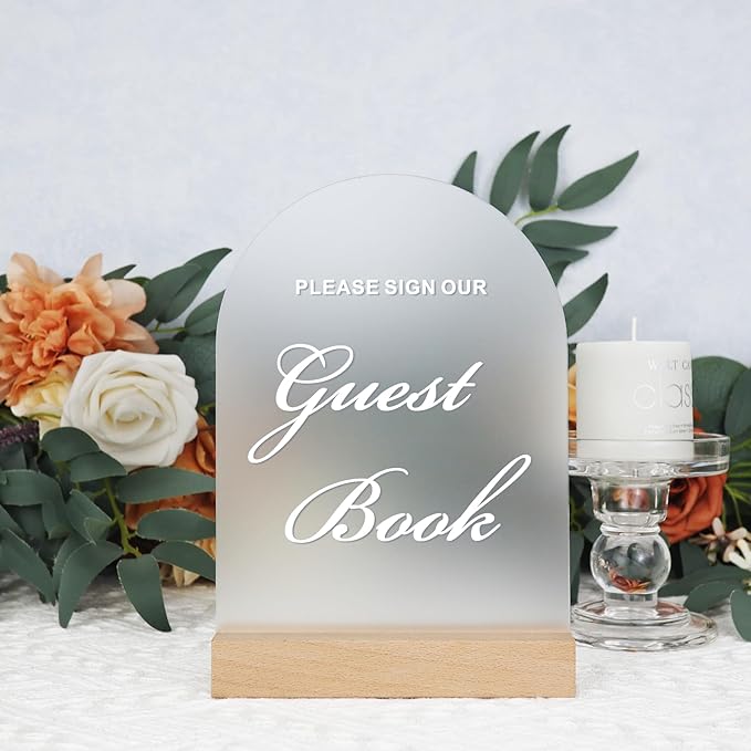 Frosted Blank Arch Acrylic Sign with Wooden Stands - 10 Pack DIY Customizable Sign Kit for Wedding Table Numbers, Restaurant Party Bridal Shower (4x6 Inch)