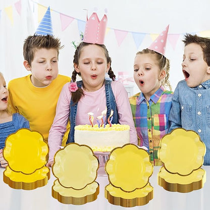 48Pcs Yellow Scalloped Party Plates - 7inch Gold Foil Gradient Yellow Dessert Paper Plate Disposable Cake Plates for Birthday Bridal Baby Shower Wedding Party Decorative Supplies