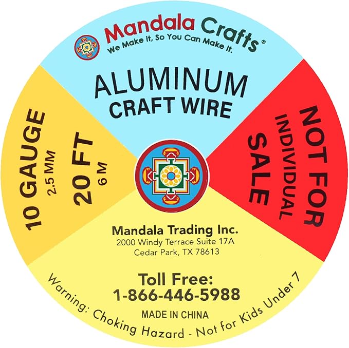Mandala Crafts 10 Gauge Anodized Aluminum Craft Wire for Jewelry Making - 120 FT Colored Flexible Silver Copper Purple Gold Brown Red Wire - Bendable for Bonsai Armature Crafting Sculpting
