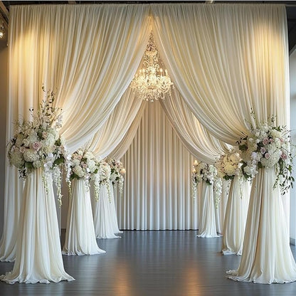 20 ft x 10 ft Wrinkle Free Ivory Backdrop Curtain for Wedding Parties, Polyester Ivory Photo Backdrop Drapes 4 Panels 5x10ft for Baby Shower Photoshoot Engagement Birthday Party Photography Background