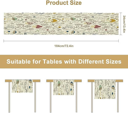 Mushroom Table Runner,Colorful Wild Plants and Fungus Botanical Plants Pattern Print Burlap for Hotel Indoors Outdoor Dining Room Kitchen Holiday Party, 13x108in