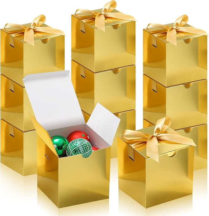 DOYIDE Small Gift Boxes, 20 Pack 5x5x5 Inch Gold Elegant Paper Boxes with Ribbons, Crafting, Christmas Gift Box Wedding Party Favor, Cupcake, Candy, Bridesmaids Proposal Box