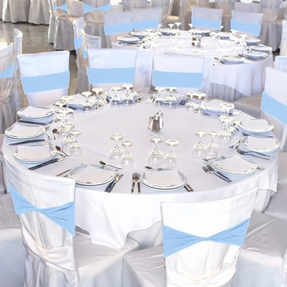 Kinlop 50 Pcs Spandex Chair Sashes Bows Chair BandB0C3V282KGs Slider Sashes for Covers Elastic Bands Ties Without Buckle Decorations for Wedding Party Events Ceremony Birthday(Sky Blue)
