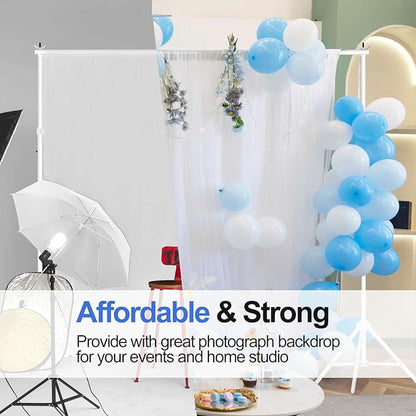 EMART Backdrop Stand 10x7ft(WxH) Photo Studio Adjustable Background Stand Support kit with 2 Crossbars, 8 Clamps, 2 Sandbags and Carry Bag for Parties, Events Decoration, Wedding, Photography -White