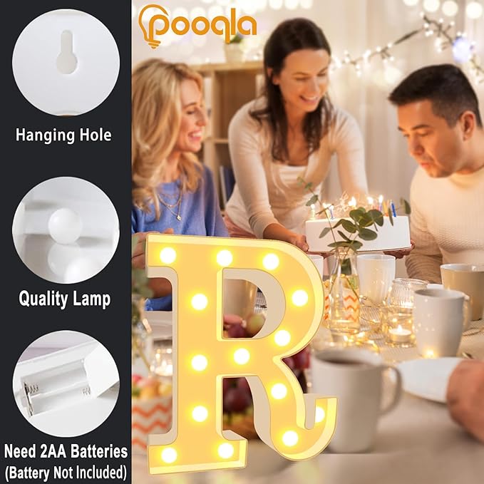 Pooqla LED Marquee Letter Lights, Warm White and Cool White Decorative Lighted Letters, Light Up Alphabet Letters for Boys Girls, Party, Wedding, Bar, Night Light, Birthday Decoration, Symbol &