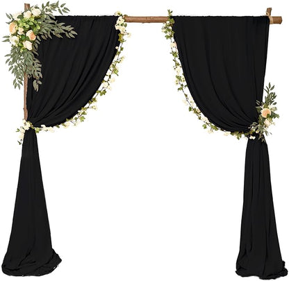 6 Panels Wedding Arch Draping Fabric 28 x 20Ft Chiffon Weddings Arch Drapes Chiffon Fabric Drape Sheer Backdrop Curtain for Wedding Party Ceremony Birthday Reception Swag Backdrop Ceiling Décor(Black)