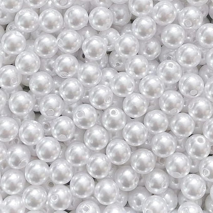 500pcs Pearl Beads Bulk,10mm White Faux Pearl Bead with Holes for Craft Plastic Bracelet Necklace Jewelry Making Decoration Bag Decor Keychain Pendant