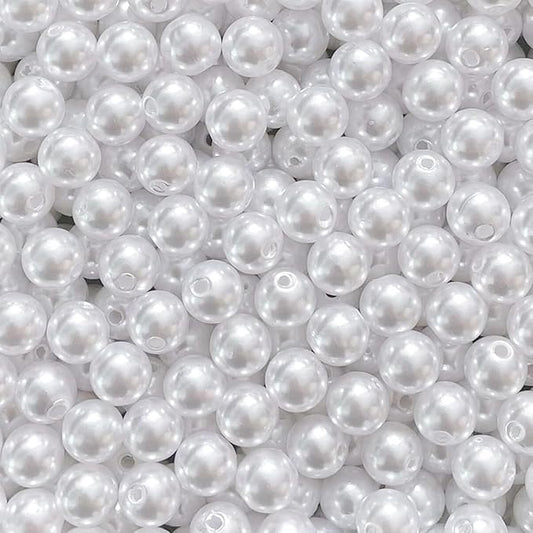 500pcs Pearl Beads Bulk,10mm White Faux Pearl Bead with Holes for Craft Plastic Bracelet Necklace Jewelry Making Decoration Bag Decor Keychain Pendant